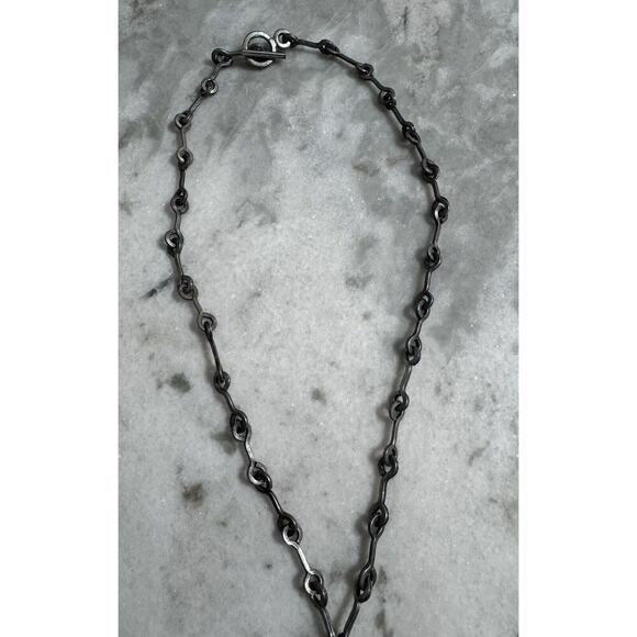 Vintage MCM Denmark Lysgard Pewter Long Brutalist Pendant Necklace 21in - Picture 7 of 9